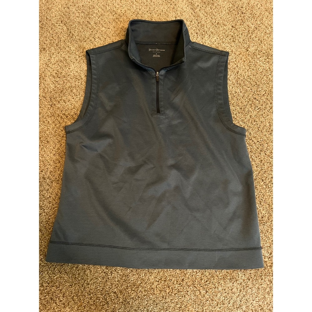 Hickey Freeman Mens Vest Large Grey Quarter Zip Performance Micro Stripe